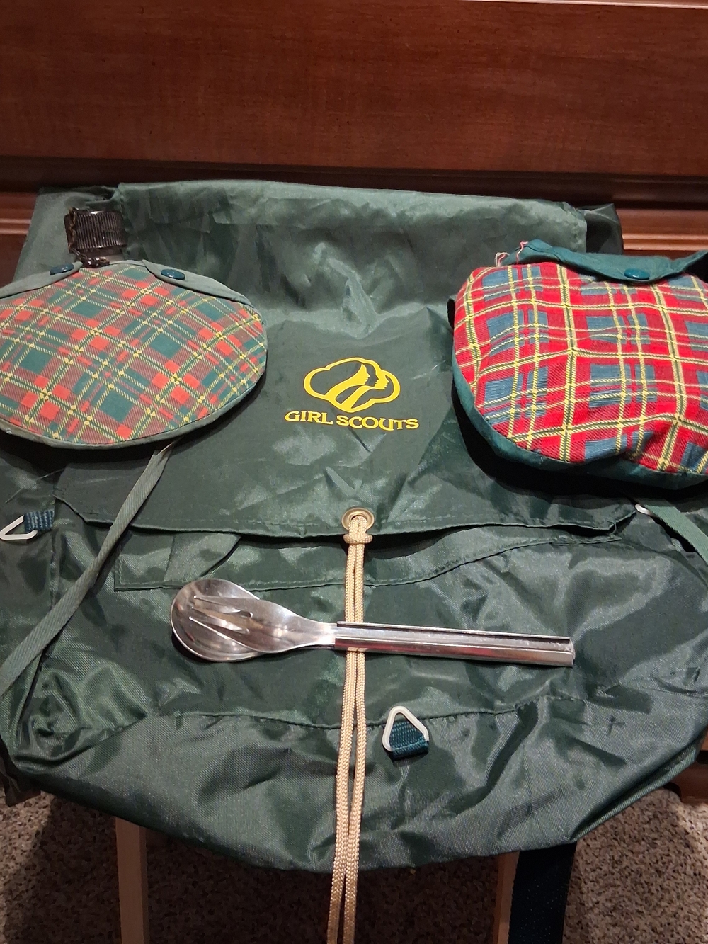 Girl Scout Camping Items Knapsack Canteen Mess Kit Utensils